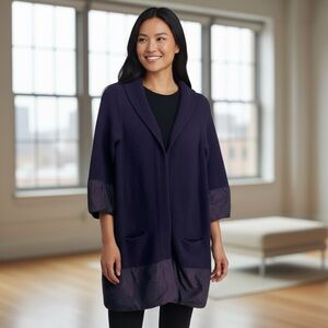 Vince Wool Cashmere Sweater Duster Cardigan Womens XS Dark Purple Minimalist